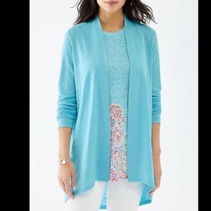 J. Jill Linen Blue Relaxed Portofino Knit tank & Open long sleeve Cardigan 2pcs
